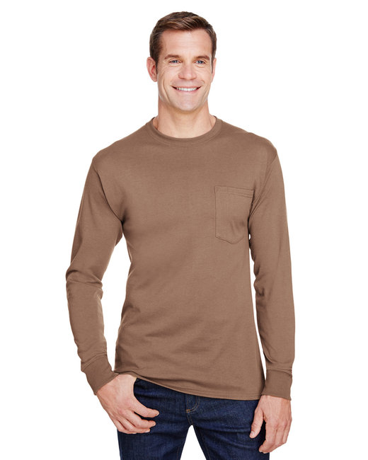 Hanes Adult Unisex 5.3 oz 60/30/10 Recycled Polyester Ring-spun Cotton/Rayon Workwear Long-Sleeve Pocket T-Shirt